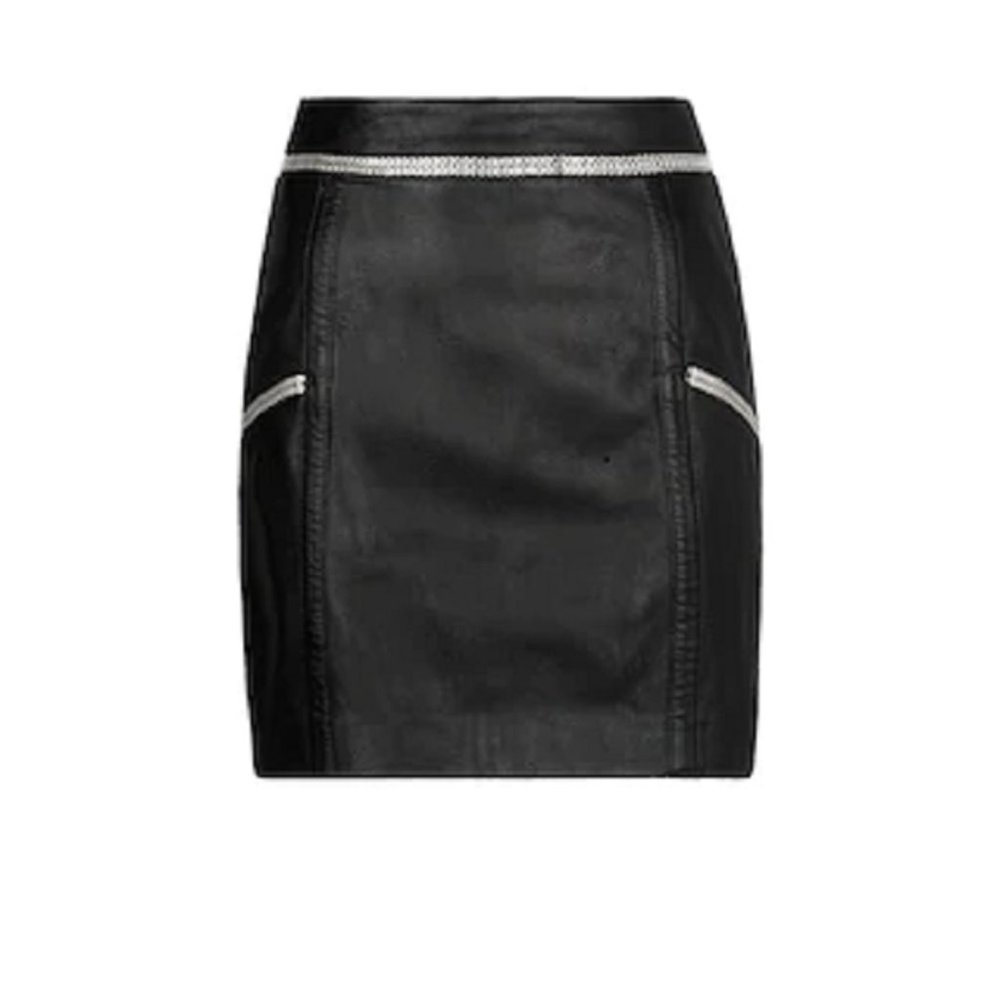 Mango Black Leather Miniskirt with Metal Trim, Sz 10 - Picture 5 of 8
